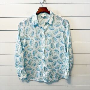 J. Jill | Love Linen button-front shirt in white/blue/green paisley print XSP
